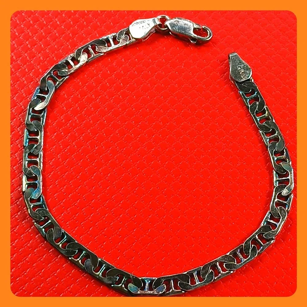 Vintage 1990s Italian Sterling Silver 925 Mariner Anchor Link Bracelet 7in 7.2g
